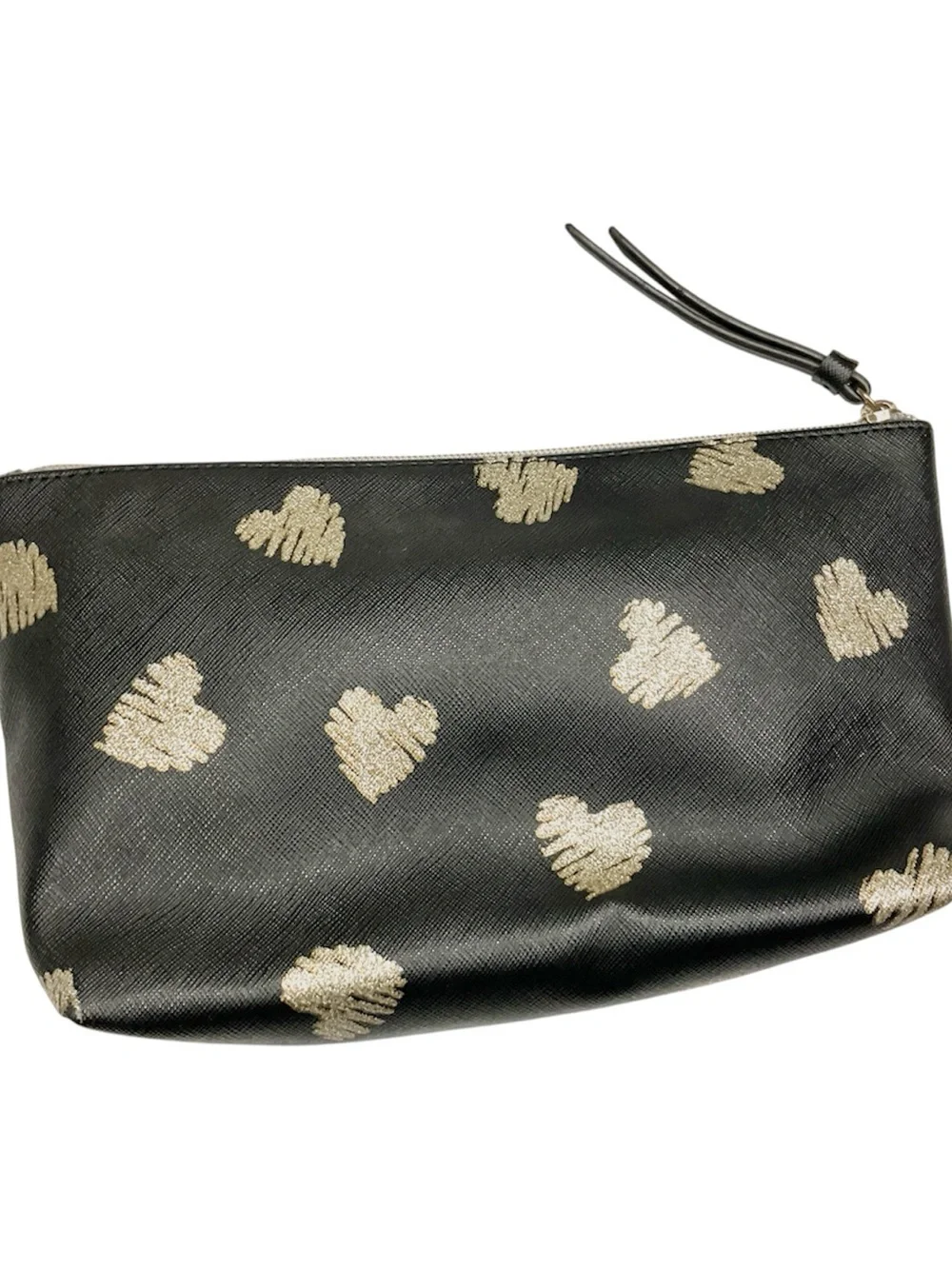 New York & Company Black Cosmetic Pouch with Gold Heart Print
